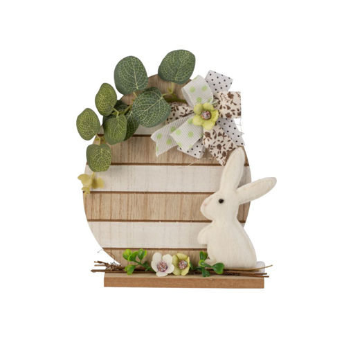 Picture of WOODEN EASTER EGG WITH FABRIC RABBIT 18CM